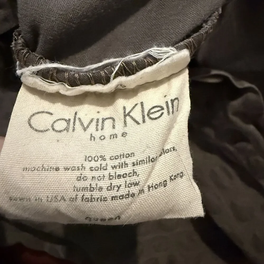 Calvin Klein Brown 100% Cotton Duvet Set 2 Shams Textured Polka Dot Cottage Boho
